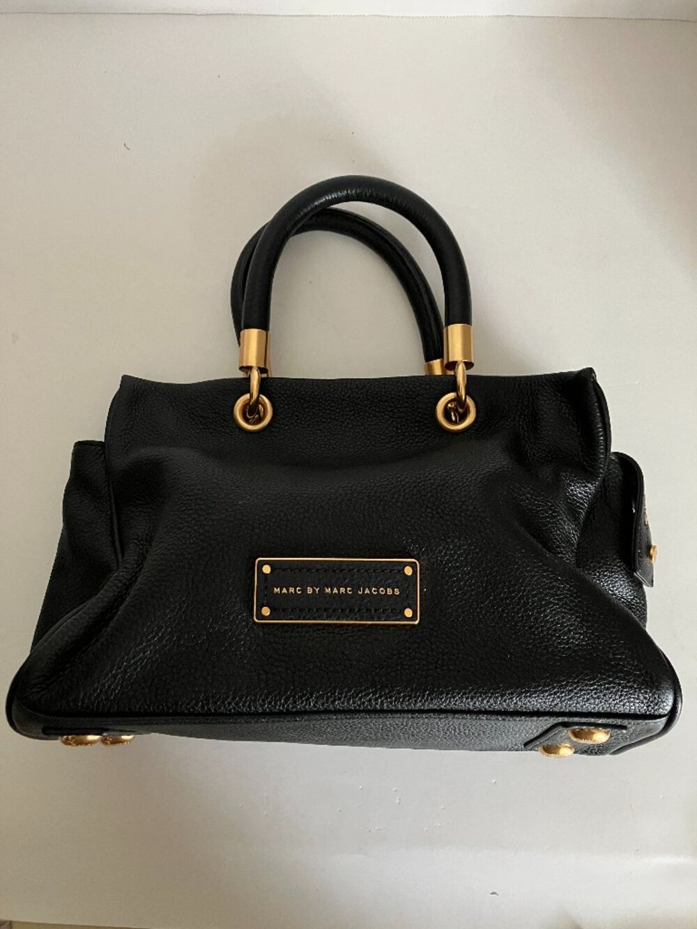 Marc by Marc Jacobs Pebbled Satchel Black Gold Hardware.